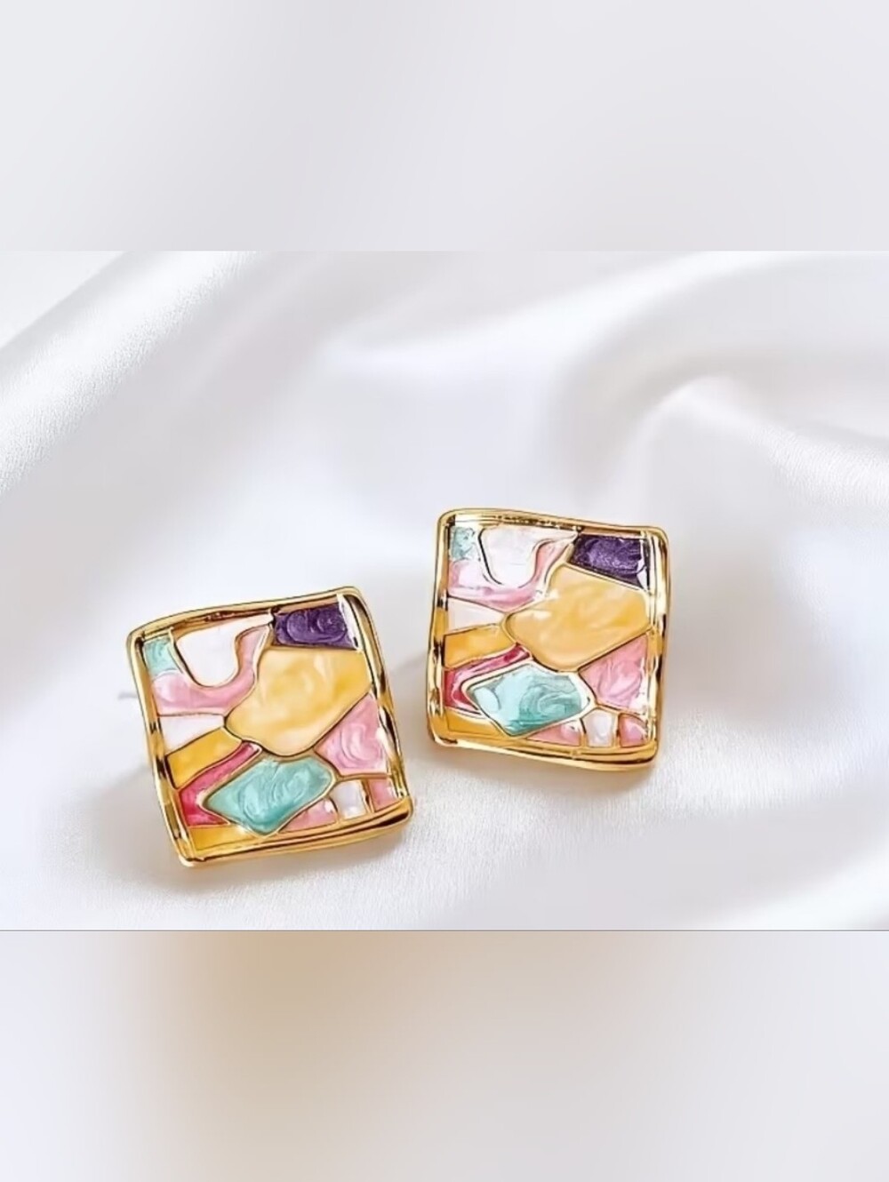 Unique Boho Mosaic Geometric Square Earrings- NEW!